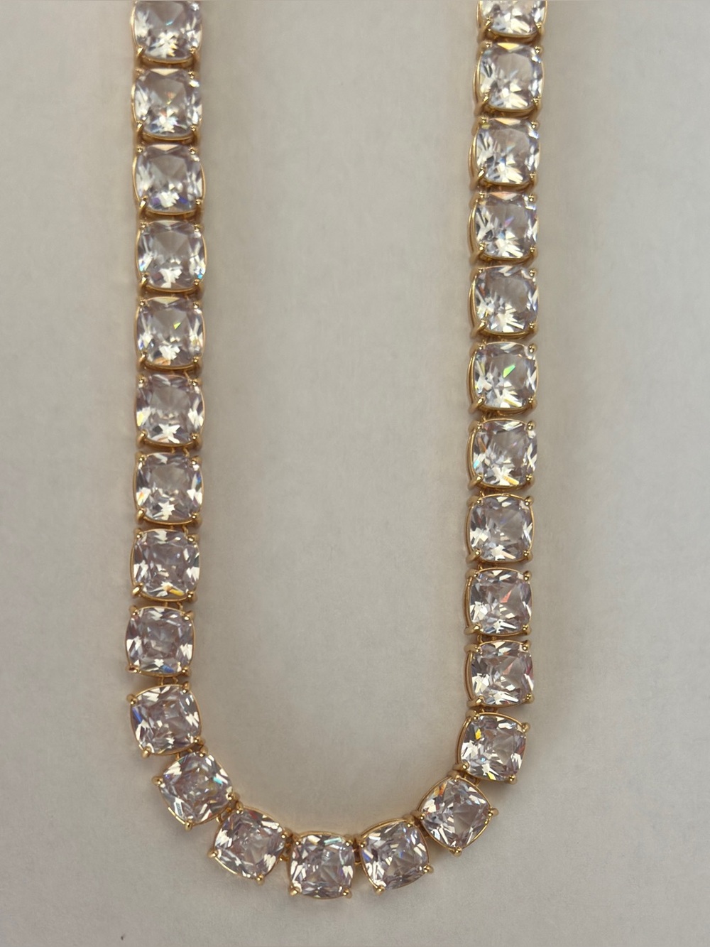 Bright Gold Tone Square Clear Crystal cushion Cut tennis 16 Inch Choker